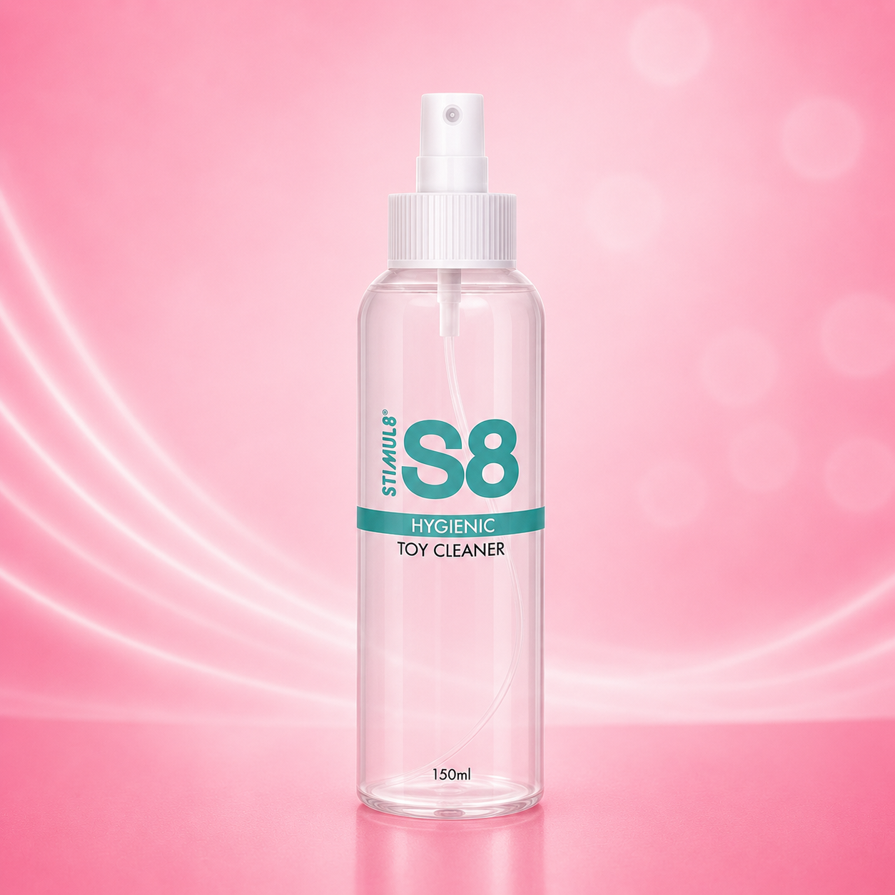 Sprühflasche aus Kunststoff mit Hygienic Toy Cleaner, 150ml, transparente Flüssigkeit, weißer Zerstäuber