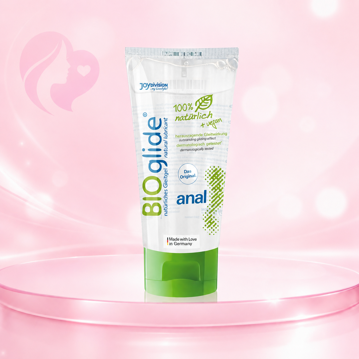 Bioglide Anal, natürliches Gleitgel in Tube, 80 ml, weiß-grüne Verpackung, vegan und dermatologisch getestet