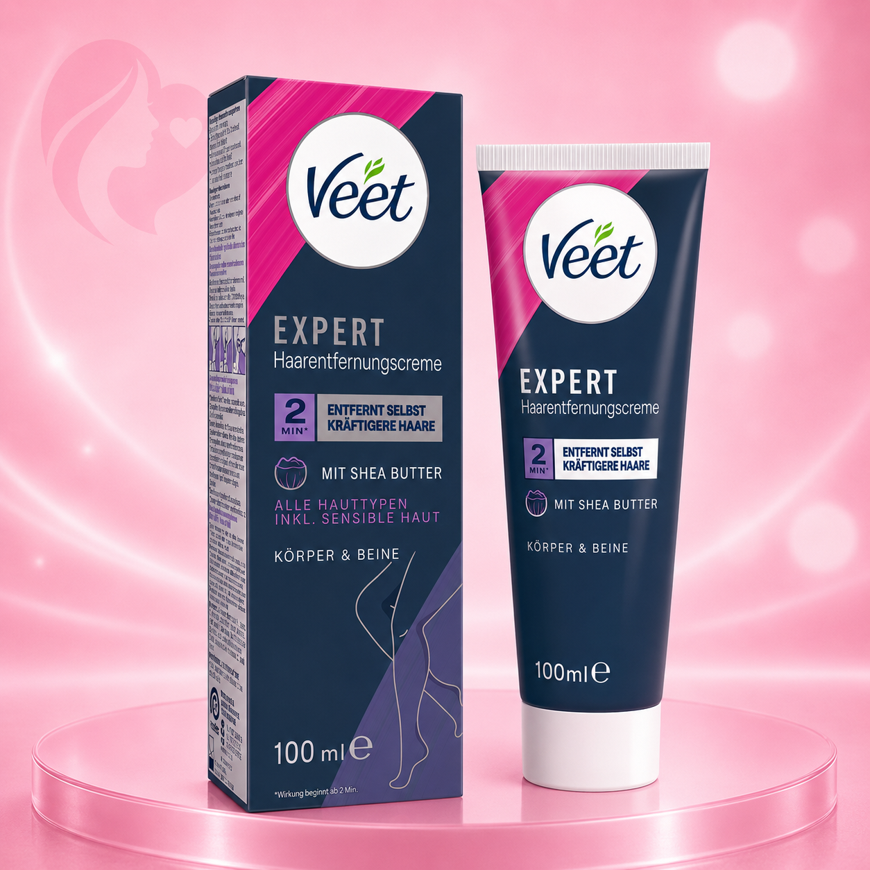 Veet Expert Haarentfernungscreme für Körper und Beine, 100ml, mit Shea Butter, in Tube und Originalkarton