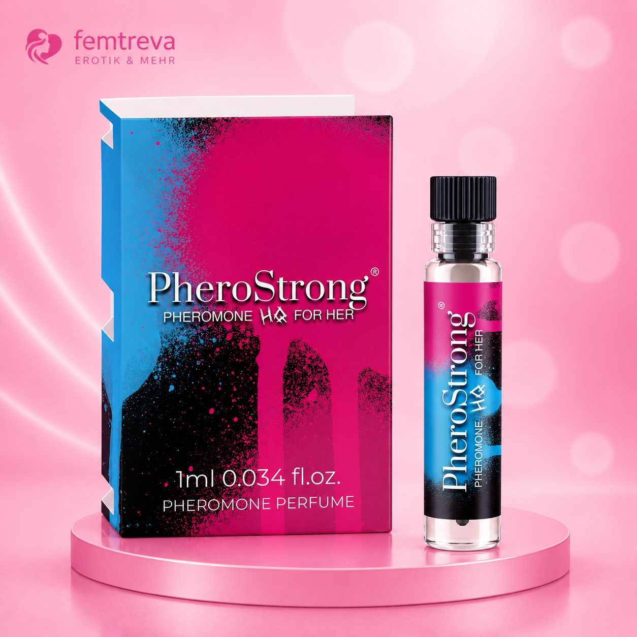 PheroStrong Pheromon Parfüm für Sie, 1 ml Flasche mit schwarzem Verschluss und Kartonage, Pheromone Perfume