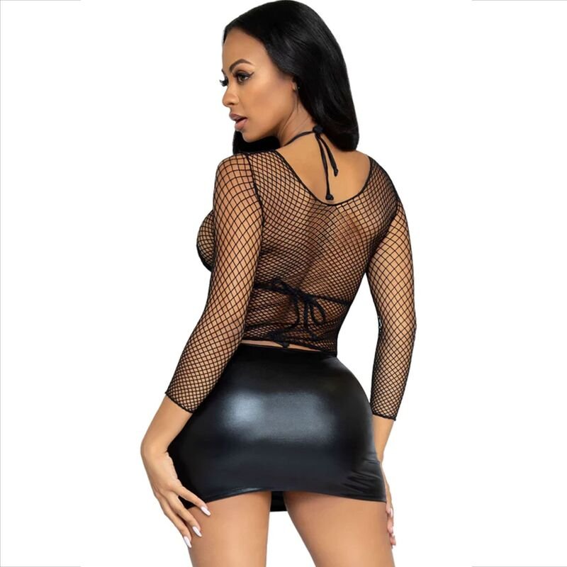 LEG AVENUE - NETZ LANGARM T-SHIRT SCHWARZ