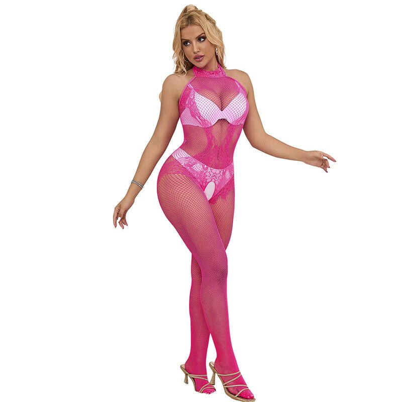 SUBBLIME - 952389 BODYSTOCKING MIT SCHNITTFREIEM NETZ UND SPITZE MIT HOHEM HALS EINE GRÖSSE