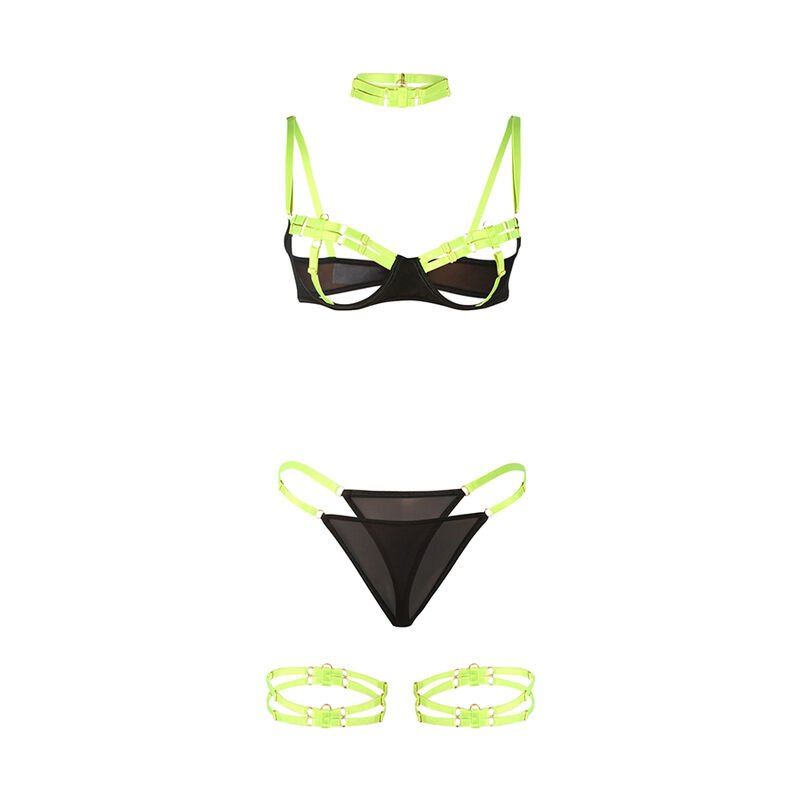 SUBBLIME - 955274 BH-SET MIT HALSKETTE UND BEINDETAILS FLUORESZIERENDES GRÜN S/M