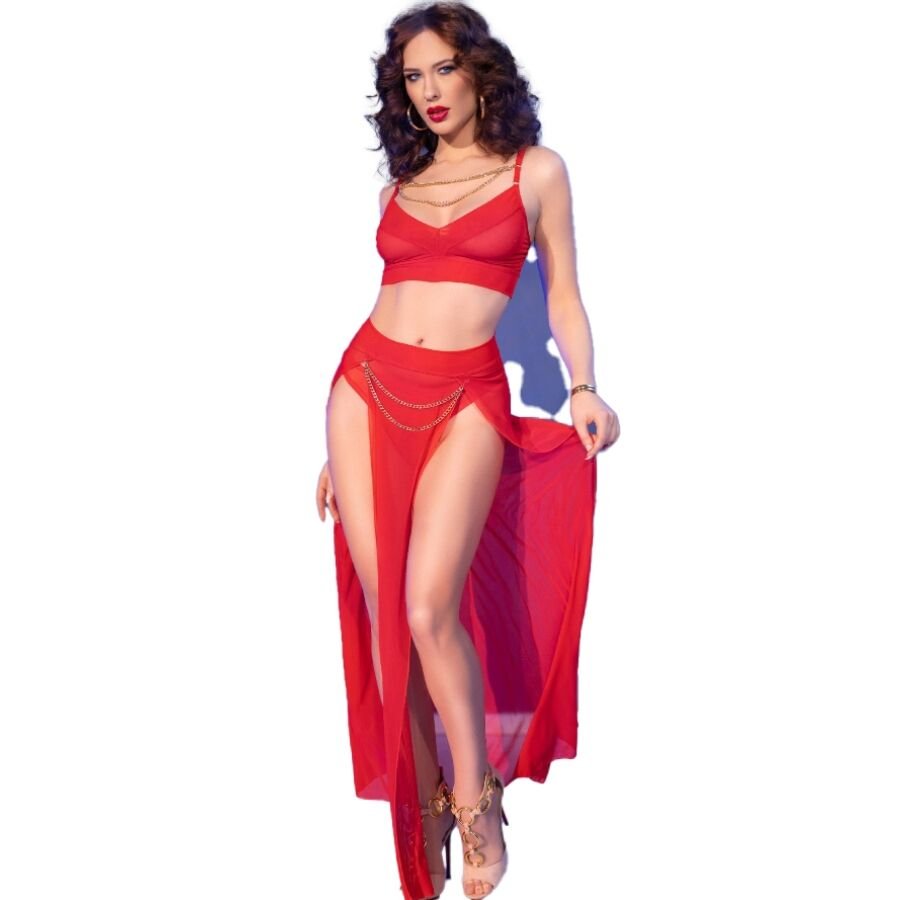 CHILIROSE - CR 4850 ROTES TOP UND LEGGINGS SET MIT GOLDENEN ACCESSOIRES
