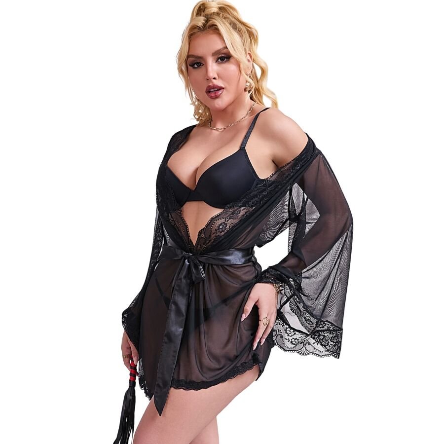 SUBBLIME - TRANSPARENTER STOFFMANTEL MIT SPITZENDETAIL SCHWARZ