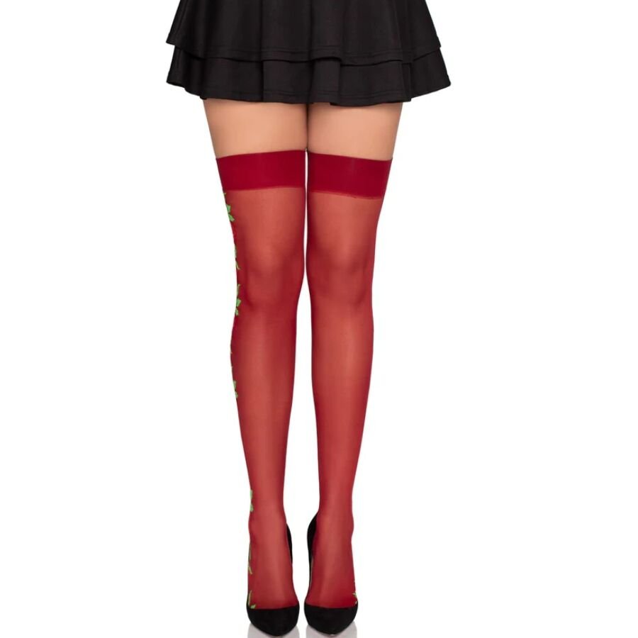 LEG AVENUE - 1957 STRUMPFHOSEN MIT ROTEN BLUMEN - EINHEITSGRÖSSE