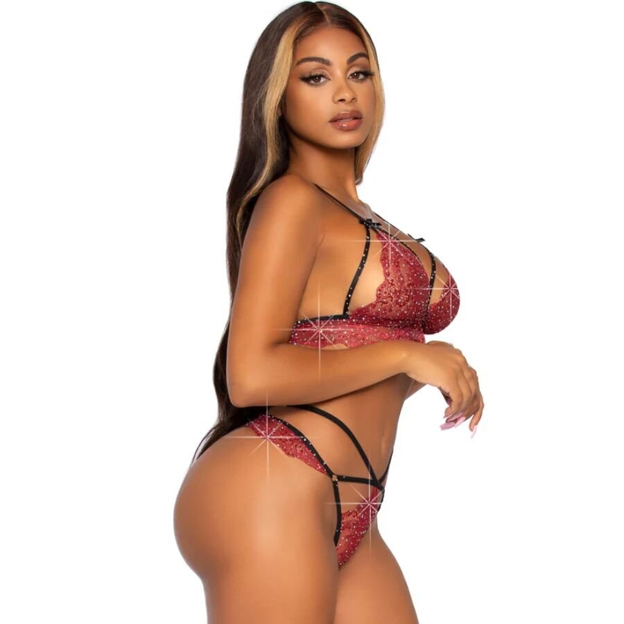 LEG AVENUE - 81623 BH + STRING-SET, BURGUNDERROT, GRÖSSE
