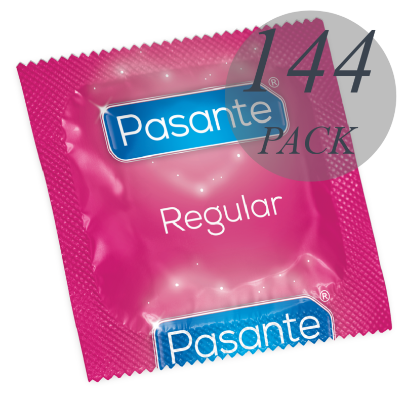 Pasante Kondome Regular, 44er Packung, rosa Verpackung mit strukturierter Oberfläche