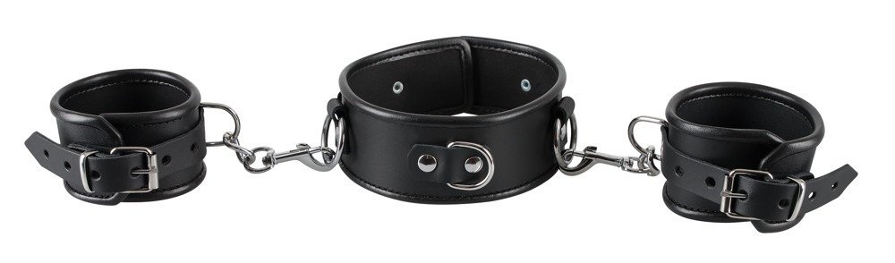 Hals- und Handfessel aus Leder, schwarz